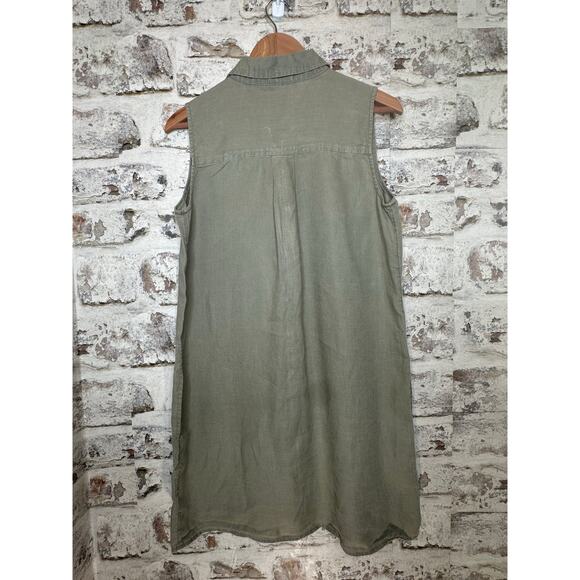 Adrienne Vittadini 100% linen button down sleeveless dress olive green size M - Picture 8 of 11